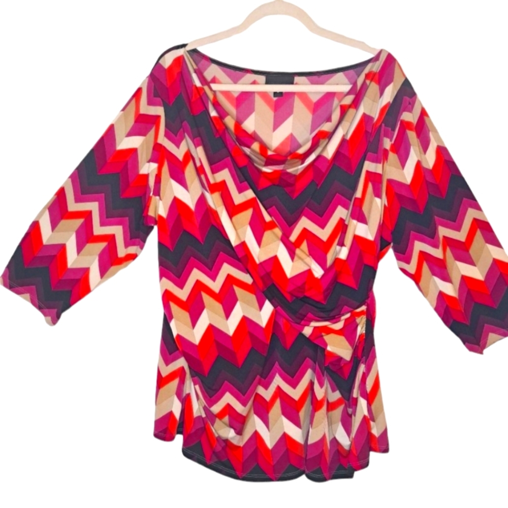 Worthington Chevron Faux Wrap Blouse Size 3XL
